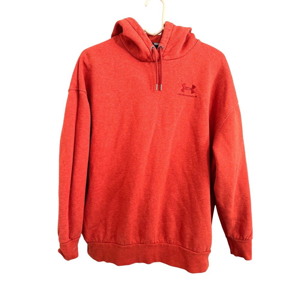 Under‎ Armour Hoodie Mens Small Orange Fleece Pullover Embroidered Logo